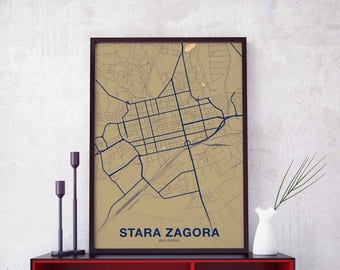 STARA ZAGORA Bulgaria map poster color Hometown City Print Modern Home Decor Office Decoration Wall Art Dorm Bedroom Gift