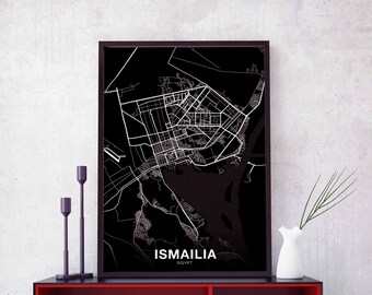 ISMAILIA Egypt map poster black white Hometown City Print Modern Home Decor Office Decoration Wall Art Dorm Bedroom Gift