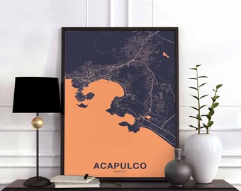 ACAPULCO Mexico poster color Hometown City Print Modern Home Decor Office Decoration Wall Art Dorm Bedroom Gift