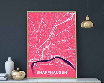 SCHAFFHAUSEN Switzerland Schweiz Suisse map poster color Hometown City Print Modern Home Decor Office Decoration Wall Art Dorm Bedroom Gift