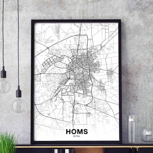 HOMS Syria map poster black white Hometown City Print Modern Home Decor Office Decoration Wall Art Dorm Bedroom Gift