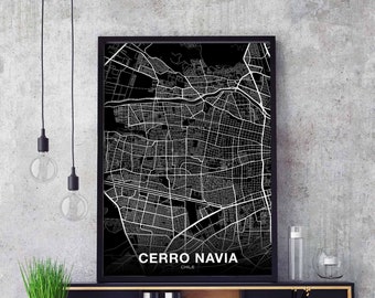 CERRO NAVIA Chile map poster black white Hometown City Print Modern Home Decor Office Decoration Wall Art Dorm Bedroom Gift