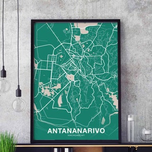 ANTANANARIVO Madagascar carte affiche couleur ville natale ville impression moderne décor à la maison bureau décoration mur art dortoir chambre cadeau art