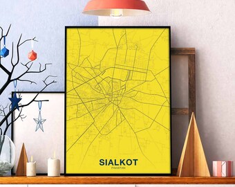 SIALKOT Pakistan map poster color Hometown City Print Modern Home Decor Office Decoration Wall Art Dorm Bedroom Gift