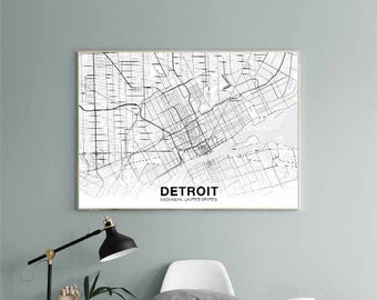 DETROIT Michigan MI USA map poster black white Hometown City Print Modern Home Decor Office Decoration Wall Art Dorm Bedroom Gift