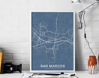 SAN MARCOS California CA usa map poster color Hometown City Print Modern Home Decor Office Decoration Wall Art Dorm Bedroom Gift