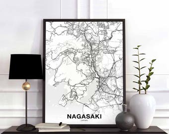 NAGASAKI Japan map poster black white Hometown City Print Modern Home Decor Office Decoration Wall Art Dorm Bedroom Gift