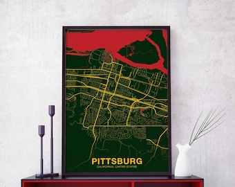 PITTSBURG California CA USA poster color Hometown City Print Modern Home Decor Office Decoration Wall Art Dorm Bedroom Gift