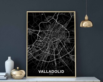 VALLADOLID Spain map poster black white Hometown City Print Modern Home Decor Office Decoration Wall Art Dorm Bedroom Gift