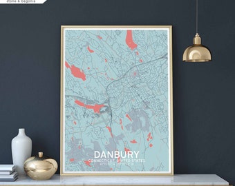 DANBURY Connecticut USA map poster black white Hometown City Print Modern Home Decor Office Decoration Wall Art Dorm Bedroom Gift