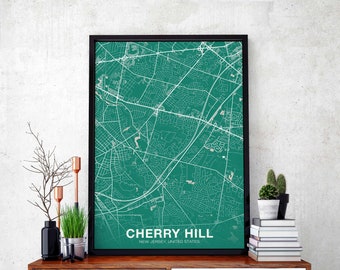 CHERRY HILL New Jersey nj US map poster color Hometown City Print Modern Home Decor Office Decoration Wall Art Dorm Bedroom Gift