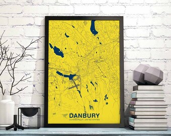 DANBURY Connecticut CT USA poster color Hometown City Print Modern Home Decor Office Decoration Wall Art Dorm Bedroom Gift