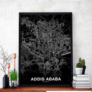 ADDIS ABABA Ethiopia map poster black white Hometown City Print Modern Home Decor Office Decoration Wall Art Dorm Bedroom Gift