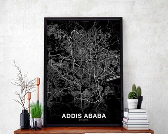 ADDIS ABABA Ethiopia map poster black white Hometown City Print Modern Home Decor Office Decoration Wall Art Dorm Bedroom Gift