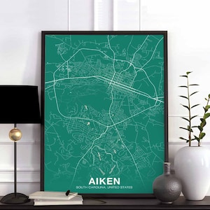 Póster de mapa de AIKEN, Carolina del Sur, EE. UU., ciudad natal, impresión en color, decoración moderna para el hogar, decoración de la oficina, arte de pared, dormitorio, regalo