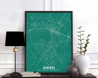 AIKEN South Carolina SC US map poster color Hometown City Print Modern Home Decor Office Decoration Wall Art Dorm Bedroom Gift