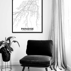 PARADISE California ca usa mapa póster negro blanco Ciudad natal Imprimir Decoración moderna Decoración de la oficina Decoración de la pared Arte Dormitorio Dormitorio Regalo imagen 10