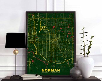 NORMAN Oklahoma OK US map poster color Hometown City Print Modern Home Decor Office Decoration Wall Art Dorm Bedroom Gift