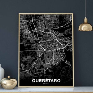QUERETARO Mexico map poster black white Hometown City Print Modern Home Decor Office Decoration Wall Art Dorm Bedroom Gift