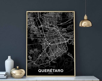 QUERETARO Mexico map poster black white Hometown City Print Modern Home Decor Office Decoration Wall Art Dorm Bedroom Gift