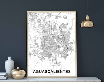 AGUASCALIENTES Mexico map poster Hometown City Print Modern Home Decor Office Decoration Wall Art Dorm Bedroom Gift