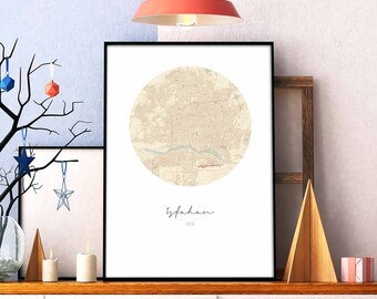 ISFAHAN Iran map poster wall decor design modern minimal nordic travel bedroom home art vintage retro dorm nursery housewarming