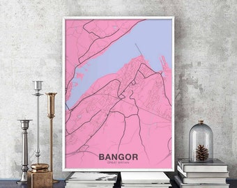 BANGOR Great Britain poster color Hometown City Print Modern Home Decor Office Decoration Wall Art Dorm Bedroom Gift
