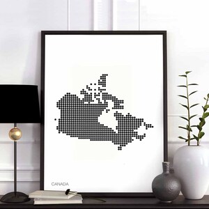 Affiche carte rétro du Canada à pois minimalistes noir blanc décoration murale design moderne suisse scandinave nordique voyage de pendaison de crémaillère