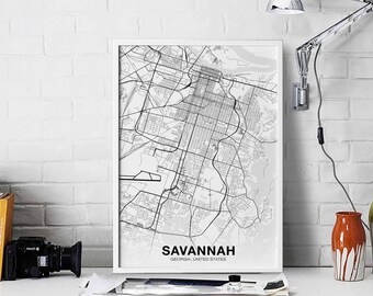 SAVANNAH Georgia GA US map poster black white Hometown City Print Modern Home Decor Office Decoration Wall Art Dorm Bedroom Gift