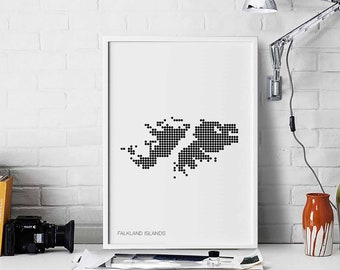 FALKLAND ISLANDS minimal dots retro map poster black white wall decor design modern swiss scandinavian nordic housewarming travel
