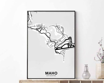 MAHO Sint Maarten Caribbean map poster black white Hometown City Print Modern Home Decor Office Decoration Wall Art Dorm Bedroom Gift
