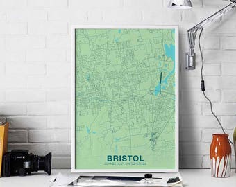 BRISTOL Connecticut CT US map poster color Hometown City Print Modern Home Decor Office Decoration Wall Art Dorm Bedroom Gift