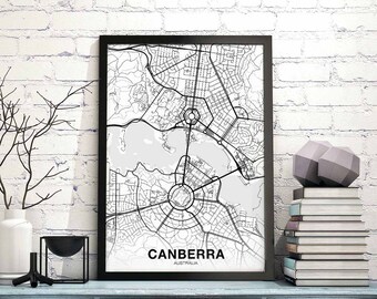 CANBERRA Australia map poster black white Hometown City Print Modern Home Decor Office Decoration Wall Art Dorm Bedroom Gift