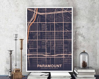 PARAMOUNT California CA usa poster color Hometown City Print Modern Home Decor Office Decoration Wall Art Dorm Bedroom Gift