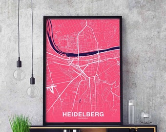 HEIDELBERG Germany map poster color Hometown City Print Modern Home Decor Office Decoration Wall Art Dorm Bedroom Gift