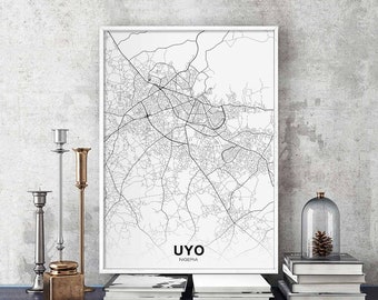 UYO Nigeria map poster black white Hometown City Print Modern Home Decor Office Decoration Wall Art Dorm Bedroom Gift