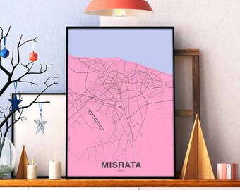 MISRATA Libya map poster color Hometown City Print Modern Home Decor Office Decoration Wall Art Dorm Bedroom Gift