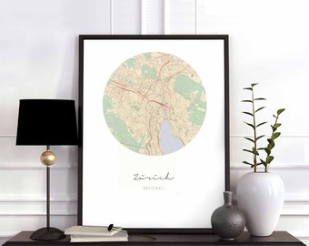 ZURICH Switzerland map poster wall decor design modern minimal nordic travel bedroom home art vintage retro dorm nursery housewarming