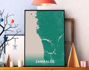 ZAMBALES Philippines map poster color Hometown City Print Modern Home Decor Office Decoration Wall Art Dorm Bedroom Gift