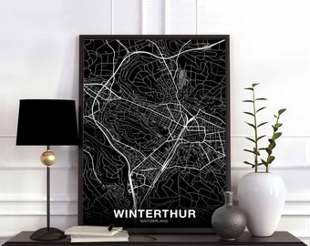 WINTERTHUR Switzerland map poster black white Hometown City Print Modern Home Decor Office Decoration Wall Art Dorm Bedroom Gift