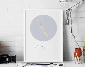 ISLA MUJERES Mexico map poster wall decor design modern minimal nordic travel bedroom home art vintage retro dorm nursery housewarming