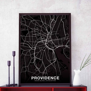 PROVIDENCE Rhode Island RI USA carte affiche noir blanc ville natale ville impression moderne décor à la maison bureau décoration mur art dortoir chambre cadeau