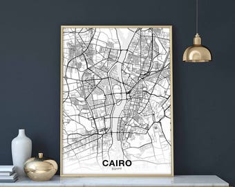 CAIRO Egypt map poster black white Hometown City Print Modern Home Decor Office Decoration Wall Art Dorm Bedroom Gift