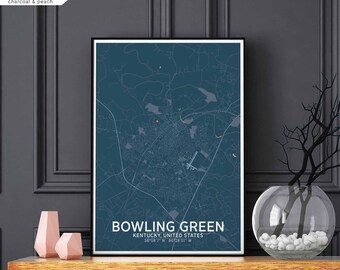 BOWLING GREEN Kentucky USA map poster black white Hometown City Print Modern Home Decor Office Decoration Wall Art Dorm Bedroom Gift