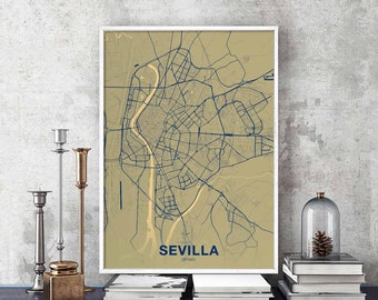 SEVILLA Spain map poster color Hometown City Print Modern Home Decor Office Decoration Wall Art Dorm Bedroom Gift
