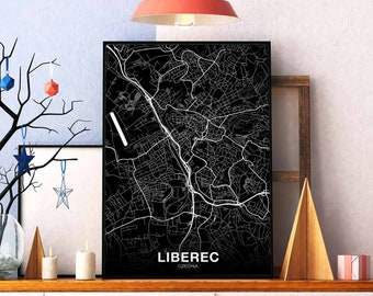 LIBEREC Czechia Czech Republic map poster black white Hometown City Print Modern Home Decor Office Decoration Wall Art Dorm Bedroom Gift
