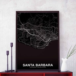 SANTA BARBARA California CA usa Karte Poster schwarz weiß Hometown City Print Modernes Wohndekor Büro Dekoration Wand Kunst Wohnheim Schlafzimmer Geschenk