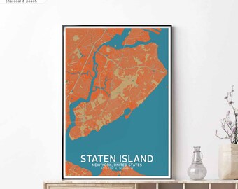 STATEN ISLAND New York USA map poster black white Hometown City Print Modern Home Decor Office Decoration Wall Art Dorm Bedroom Gift