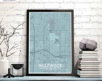 INGLEWOOD California usa map poster black white Hometown City Print Modern Home Decor Office Decoration Wall Art Dorm Bedroom Gift