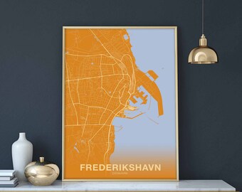 FREDERIKSHAVN Denmark map poster color Hometown City Print Modern Home Decor Office Decoration Wall Art Dorm Bedroom Gift art
